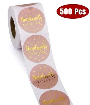 Sluitstickers handmade with love rosé rond etiket 2,5 cm rol, Ophalen of Verzenden, Nieuw