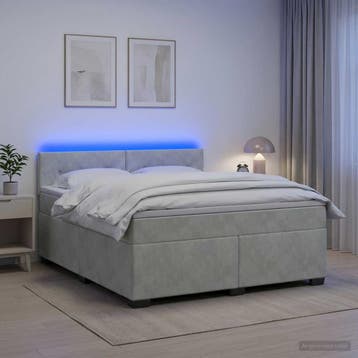 vidaXL Boxspring Bed met Matras en LED Lichtgrijs 140 x 200, Verzenden, Nieuw, Stof