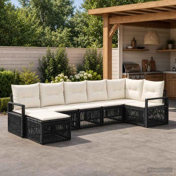 vidaXL Tuinbankenset 7 st Zwart poly rattan, Verzenden, Nieuw, 7 zitplaatsen