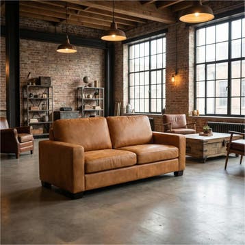 Leren bank Energy - 2,5 zits - Kenia Cognac (cognac) -, Huis en Inrichting, 150 tot 200 cm, Nieuw, Ophalen of Verzenden, Rechte bank