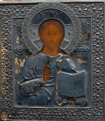 Een ‘Christus Pantokrator’, Russisch Orthodox, 19e eeuw, Gebruikt