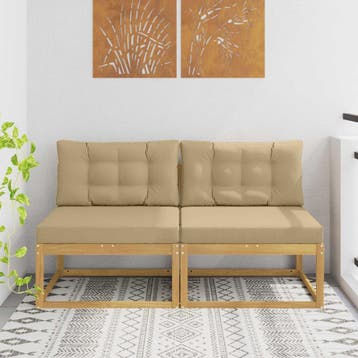 vidaXL 2 Stuk Buiten Midden Sofa Polyester Wit, Verzenden, Nieuw, 2 zitplaatsen