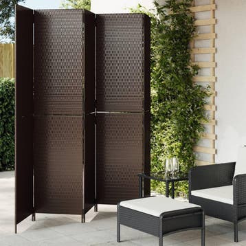 vidaXL Kamerscherm 5 panelen poly rattan bruin, Huis en Inrichting, Verzenden, Nieuw