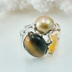 Zilver - Ring - Tijgeroog en kwarts