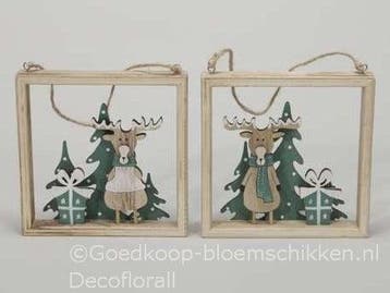 Houten raam met Rendier 14x14x2 cm per stuk, Ophalen of Verzenden, Nieuw