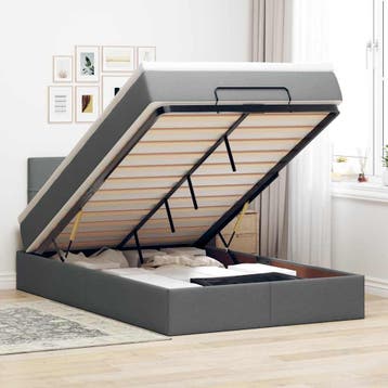 vidaXL Bed met matras 120x200 cm stof donkergrijs, Verzenden, Nieuw, Twijfelaar, 120 cm
