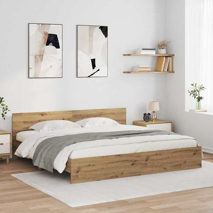 vidaXL Bedframe met hoofdeinde Artisan Eiken 180 x 200 cm, Huis en Inrichting, Slaapkamer | Bedden, Bruin, Nieuw, Hout, Verzenden