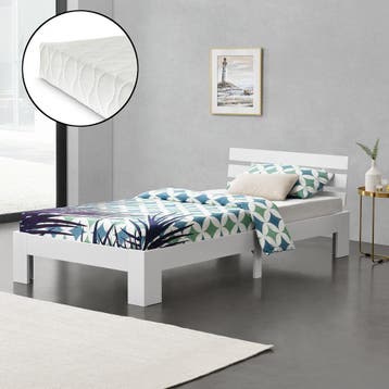 Houten bed Nivala grenen met matras 120x200 cm wit, Verzenden, Nieuw