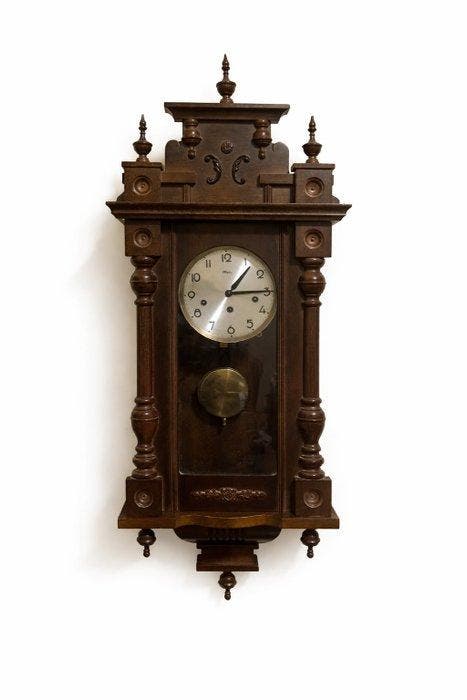 Wandklok - Mec - Hout, Messing - 1950-1960, Antiek en Kunst, Antiek | Klokken