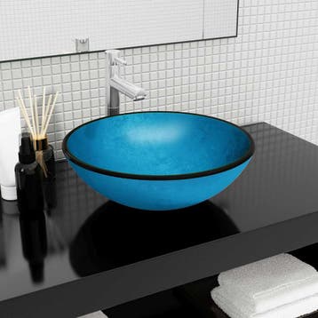 vidaXL Wasbak 42x14 cm gehard glas blauw, Verzenden, Nieuw