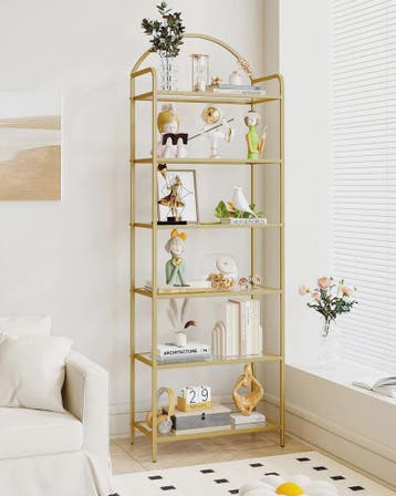 Gouden Boekenkast met 6 Planken van Gehard Glas en Stalen Fr, Verzenden, Nieuw