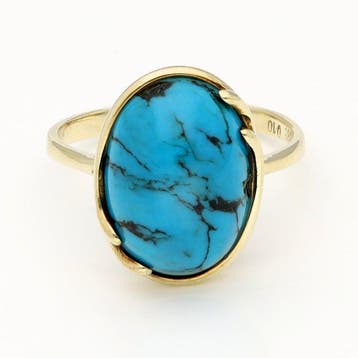 Zonder minimumprijs - Ring - 14 karaat Geel goud Turquoise, Nieuw