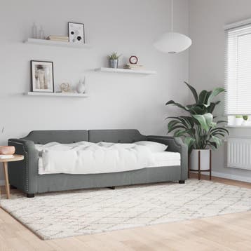 vidaXL Slaapbank met matras 90x200 cm stof donkergrijs, Huis en Inrichting, 90 cm, Eenpersoons, Verzenden, Nieuw