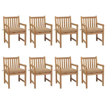 vidaXL Tuinstoelen 8 st met beige kussens massief teakhout, Tuin en Terras, Verzenden, Nieuw, Hout