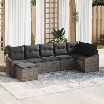 vidaXL Bankstel 7 st Grijs poly rattan, Verzenden, Nieuw, Rotan, 7 zitplaatsen