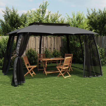 vidaXL Prieel met gaaswanden en dubbel dak 3,93x2,93 m staal, Tuin en Terras, Verzenden, Nieuw