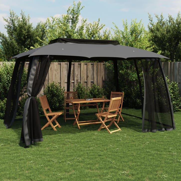 vidaXL Prieel met gaaswanden en dubbel dak 3,93x2,93 m staal, Tuin en Terras, Partytenten, Nieuw, Verzenden