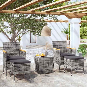 vidaXL 5-delige Bistroset poly rattan en gehard glas grijs, Verzenden, Nieuw