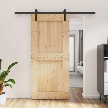 vidaXL Schuifdeur Naturel en Zwart 95 x 210 cm Massief, Verzenden, Nieuw