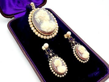 Parure - 18 karaat Roségoud Chalcedoon - Parel