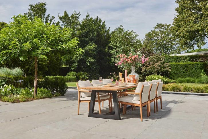 Suns Ovada tuintafel matt royal grey frame met teak blad 340, Tuin en Terras, Tuinsets en Loungesets, Ophalen of Verzenden