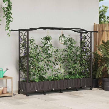vidaXL Verhoogd Bed met Trellis en Dak Bruin 207 x 40 x 129, Verzenden, Nieuw, Minder dan 60 cm, 60 cm of meer