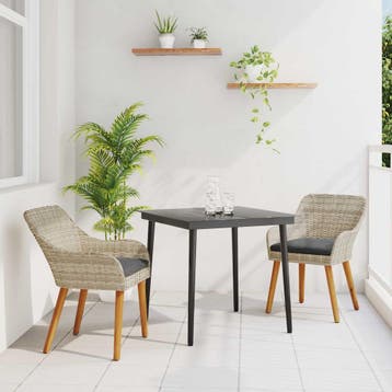vidaXL Tuin eettafelset 3 st Lichtgrijs poly rattan, Tuin en Terras, Verzenden, Nieuw, Rotan, 3 zitplaatsen