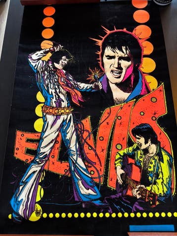 Elvis Presley vintage Blacklight poster uit 1975, Ophalen of Verzenden, Zo goed als nieuw, Poster, Artwork of Schilderij