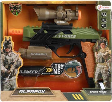 Alfafox Pistool Militair met Licht en Geluid en Zaklamp, Ophalen of Verzenden, Zo goed als nieuw