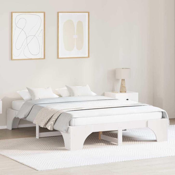 vidaXL Bedframe Wit 160 x 200 cm Massief grenenhout, Huis en Inrichting, Slaapkamer | Bedden, Wit, Nieuw, Hout, Verzenden