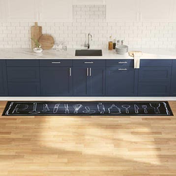 vidaXL Keuken Vloerkleed Zwart 300 x 60 cm Fluweel, Verzenden, Nieuw