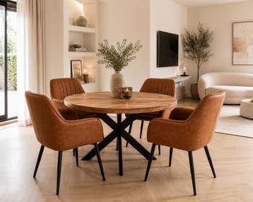 Oscar Deal 120cm mango + 4x Vermont misty cognac, Ophalen of Verzenden, Nieuw