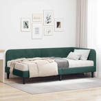 vidaXL Hoekbedframe Donkergroen 90 x 200 cm Fluweel, Verzenden, Nieuw, Groen, Stof