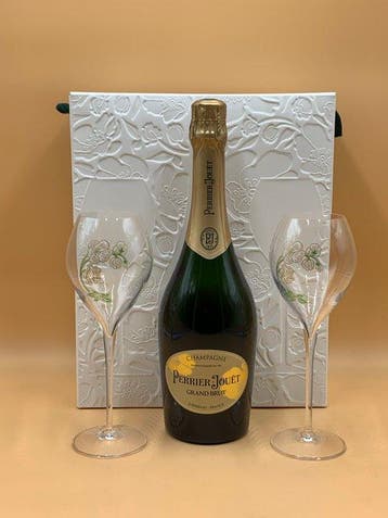 Perrier-Jouët, grand brut + coffret 2 flûtes - Champagne - 1, Verzamelen, Nieuw
