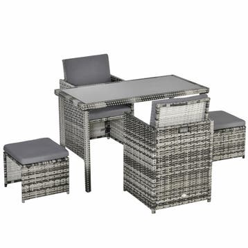 TRUUSK Polyrattan Tuinset voor 4 Personen - Grijs - Weerbest, Verzenden, Nieuw