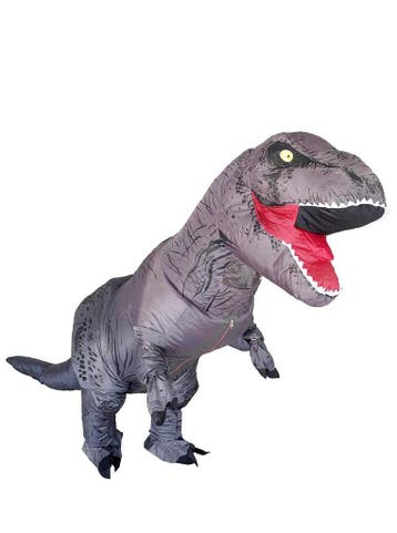 KIMU® Opblaas Kostuum Kinderen T-Rex Grijs 110 116 122 128 1, Kinderen en Baby's, Carnavalskleding en Verkleedspullen, Ophalen of Verzenden