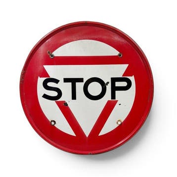 Rond emaille STOP-bord, 60 cm, vintage verkeersbord, vóór