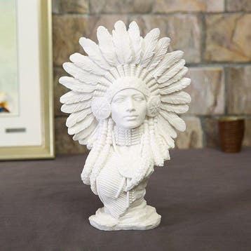 sculptuur, Native American Chief — White Sandstone Bust - 30