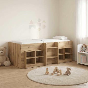 vidaXL Loft Bed Frame met Kast 3 st Artisanaal eiken Bewerkt, Verzenden, Nieuw, Bruin, Hout
