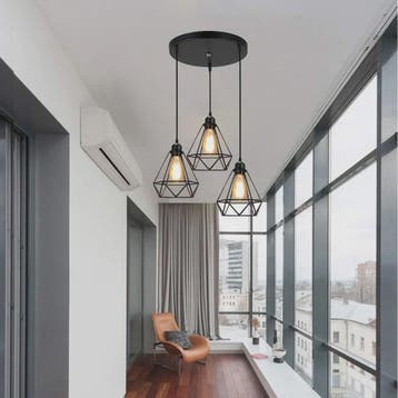 Industriële Hanglamp Zwart - Diamant Kooi Design - 3-Lichts, Verzenden, Nieuw
