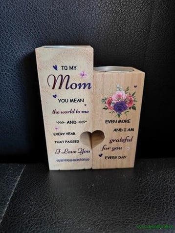 Houten duo open hartje mom you mean the world voor waxine of, Hobby en Vrije tijd, Knutselen, Ophalen of Verzenden, Nieuw