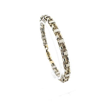 Bicolor gouden magnumschakel armband (Schakelarmband), Sieraden, Tassen en Uiterlijk, Armbanden, Ophalen of Verzenden, Gebruikt