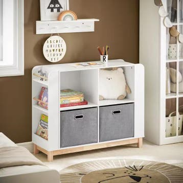Kinder boekenkast met opbergvakken en stoffen boxen, Kinderen en Baby's, Kinderkamer | Overige Meubels, Verzenden, Nieuw