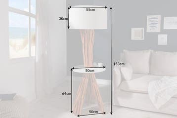 Vloerlamp SERVANT 155 cm longanhout linnen kap wit - 40400, Ophalen of Verzenden, Nieuw