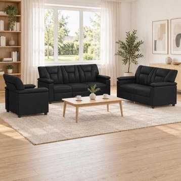 vidaXL Bankstel 3 pcs Zwart Kunstleer, Verzenden, Nieuw, Leer, 150 tot 200 cm