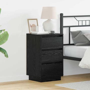 vidaXL Nachtkastje Zwart Eiken 39 x 34,5 x 65 cm Bewerkt, Minder dan 45 cm, Verzenden, Nieuw, 55 tot 70 cm