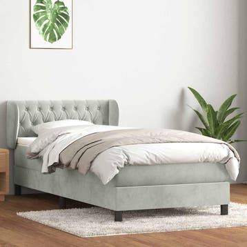 vidaXL Boxspring met matras fluweel lichtgrijs 80x220 cm, Eenpersoons, Verzenden, Nieuw, Stof
