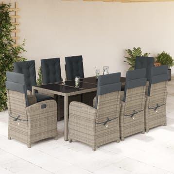 vidaXL 9-delige Tuinset met kussens poly rattan grijs, Verzenden, Nieuw, Tuinset