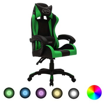 vidaXL Racestoel met RGB LED-verlichting kunstleer groen en, Verzenden, Nieuw