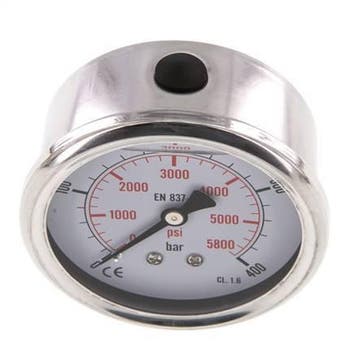 0..400 Bar Glycerine Manometer Achteraansluiting RVS/Messing, Verzenden, Nieuw